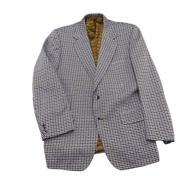 Ugo‎ Pucci Blazer Men 40 Gray Blue Brown Houndstooth Belt Union USA 70s VTG - Picture 2 of 13